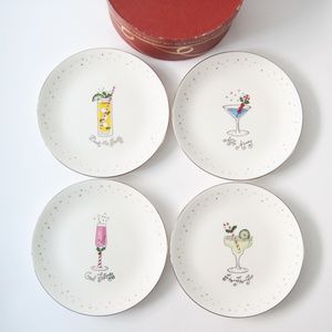 Set of 4 Lenox Merry & Bright Cocktail Silver Tone Trim Salad/Dessert Plates